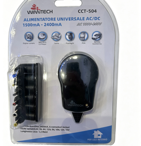 Alimentatore Universale AC/DC Wimitech CCT-504 (1500mA-2400mA, 7 Tensioni, 6 Connettori Intercambiabili)