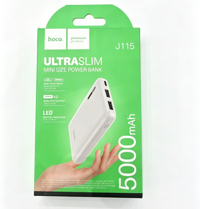 Hoco Power Bank 5000 mAh Ultraslim con Doppia Porta USB Bianco