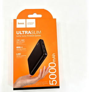 Hoco Power Bank 5000 mAh Ultraslim con Doppia Porta USB Nero